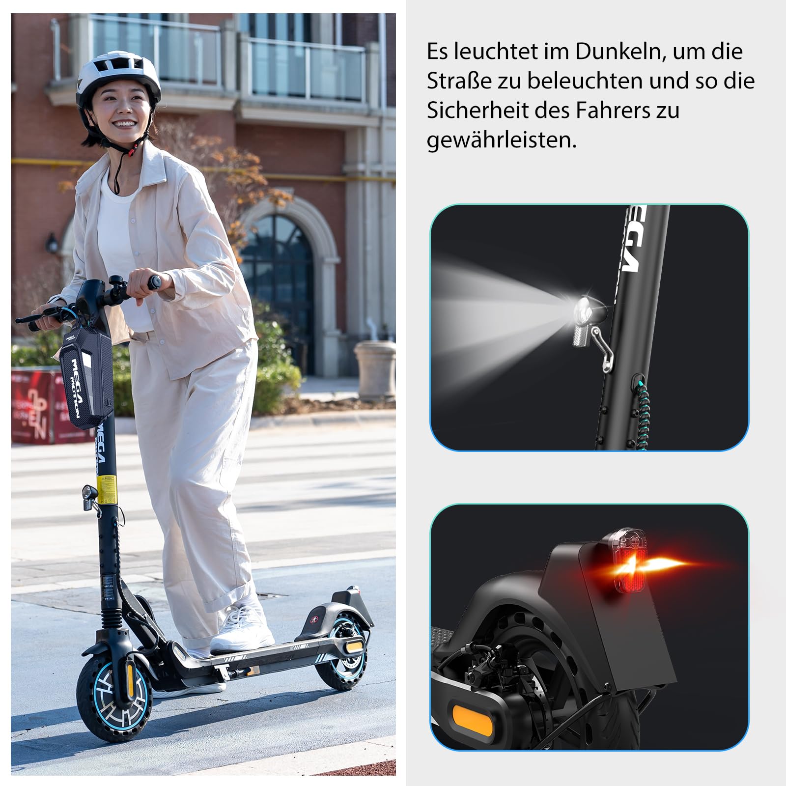MEGA MOTION Trottinette électrique électrique pliable avec homologation routière et application, moteur de 350 W, plage de 30 à 35 km, 19 km/h, pneu Honeycomb de 8,5", scooter électrique portable