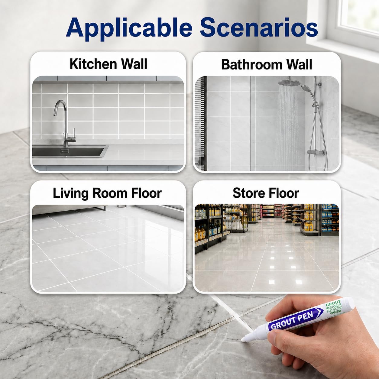 4 Pezzi Pennarello per Fughe Piastrelle Bianco, Matita Riparatrice Fughe, Penna per Stucco Riparazione Impermeabile, Sbianca e Rinnova Fughe per Pavimenti, Pareti e Bagni, Asciugatura Rapida