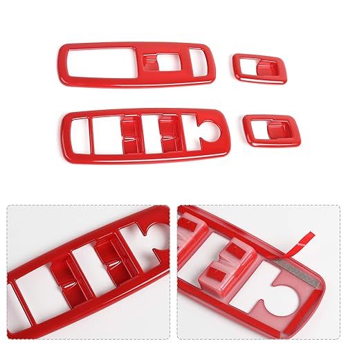 Vista 3 de JeCar Kit de moldura de botón interior para cubierta de interruptor de elevación de ventana para Jeep Grand Cherokee 2011-2020 y Jeep Cherokee Rojo