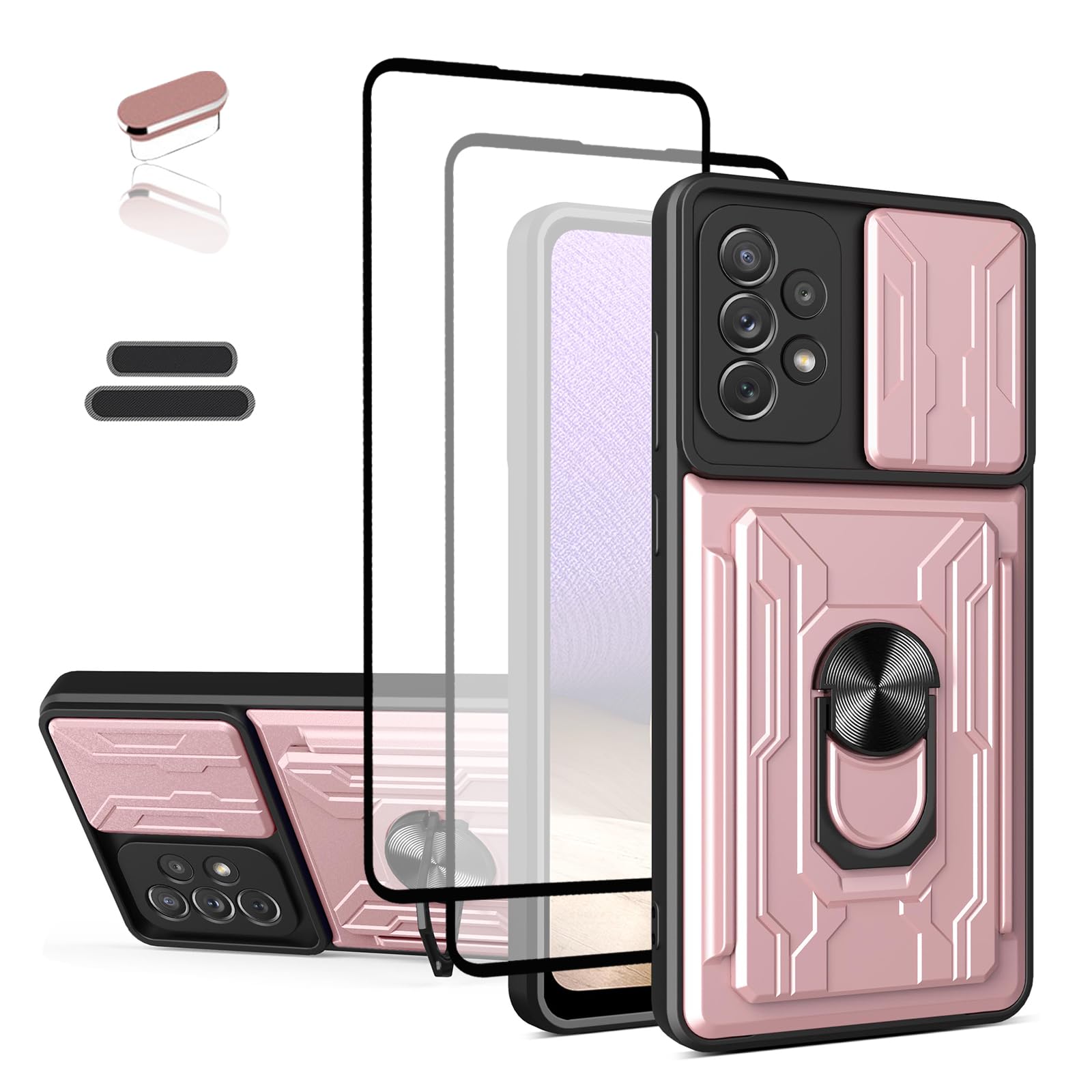 ymxdmd Wallet Case for Samsung Galaxy A52(5G) 6.5 Inch, Credit Card ID Card Slot Sliding Door Hides Portable Design, Double Layer Hybrid Military
