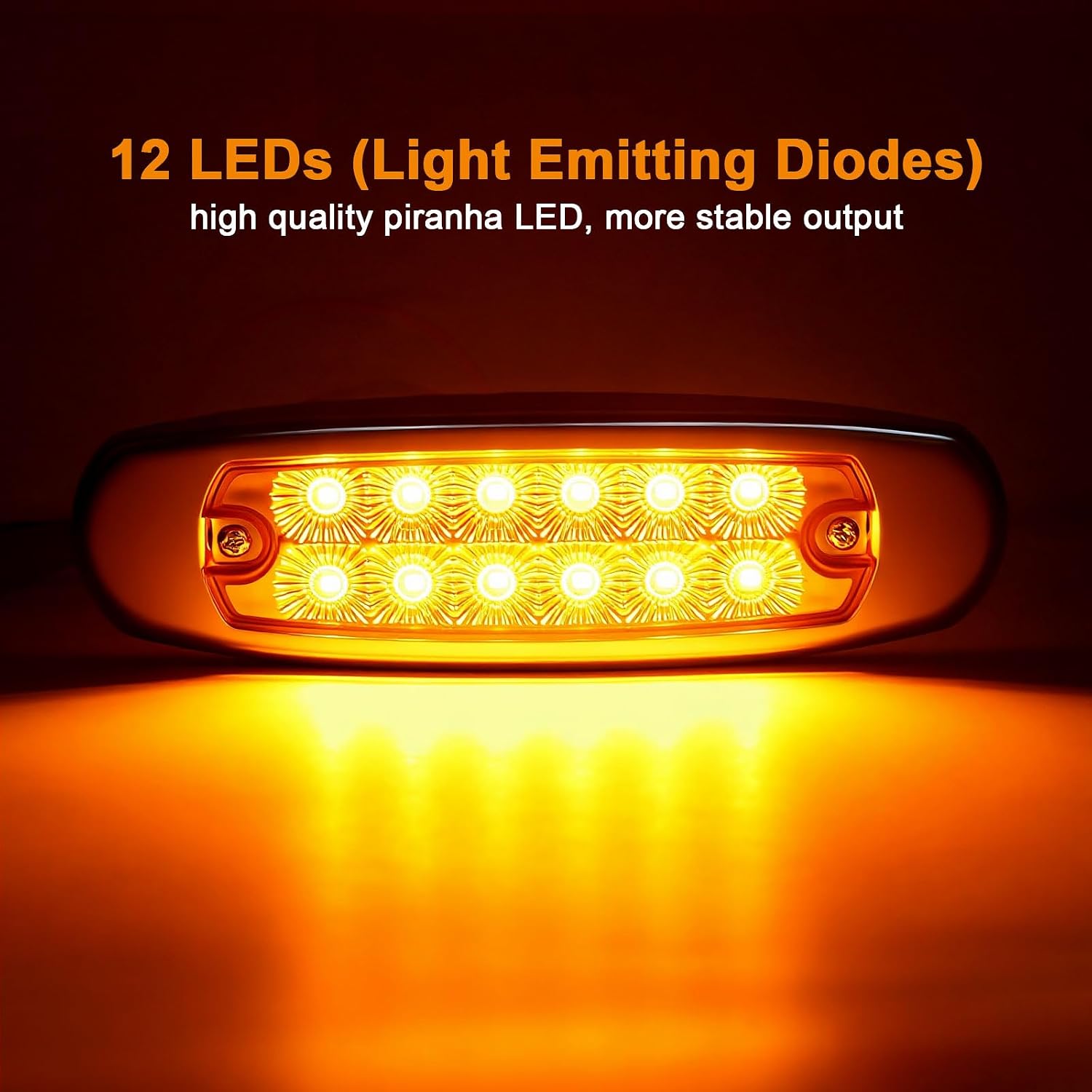 20Pcs Spyder 6.2" LED Marker Clearance Lights 12LED, 6.2" Rectangular Amber Trailer Truck Side Clearance Marker Lights Lamps Surface Mount Sealed w/Stainless Steel Rim Bezel