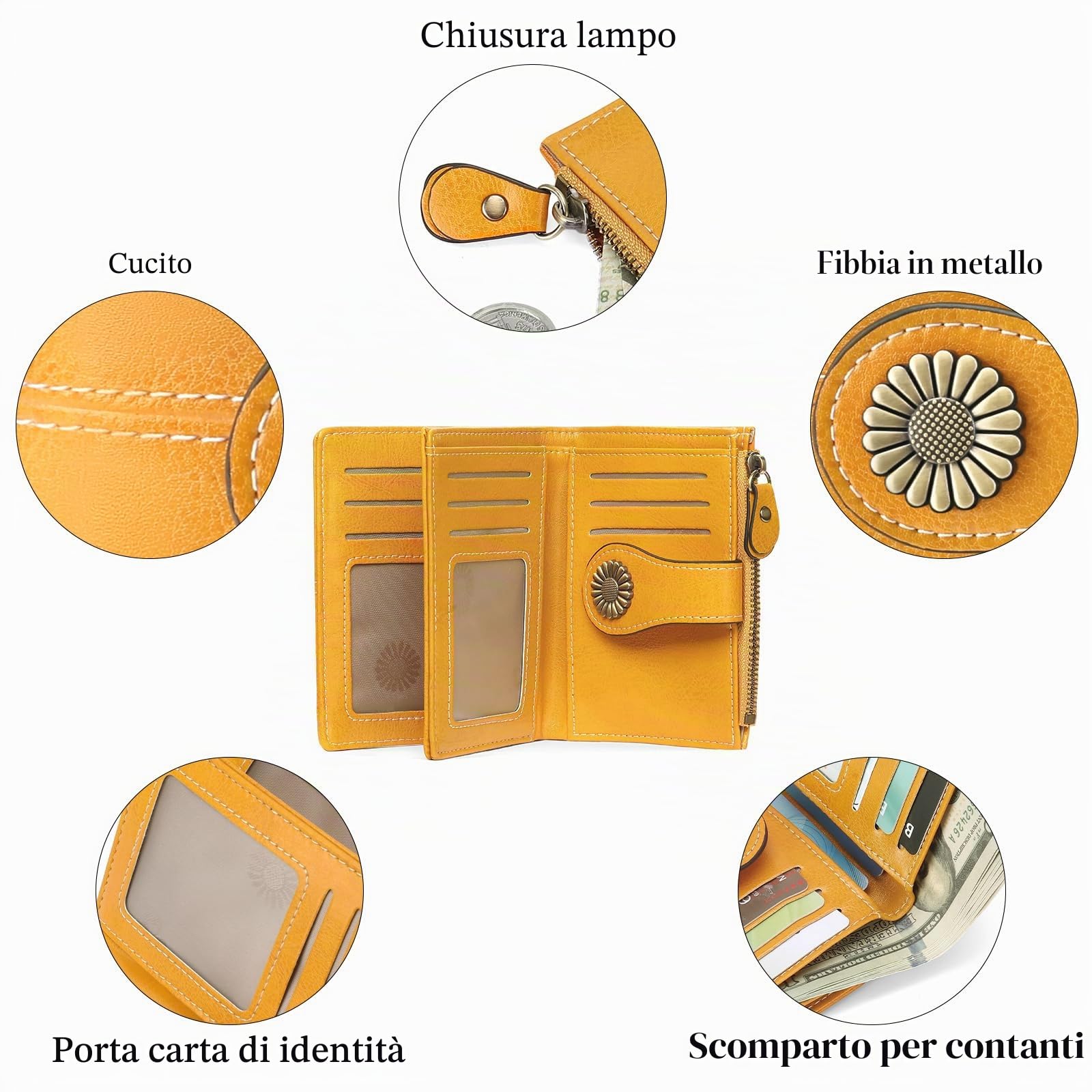 SENDEFN Portafoglio Donna in Pelle, Portamonete Donne Cuoio di Blocco RFID in Cuoio con 16 scomparti per carte di credito con 2 Finestra di Identificazione e 1 Tasca con Cerniera