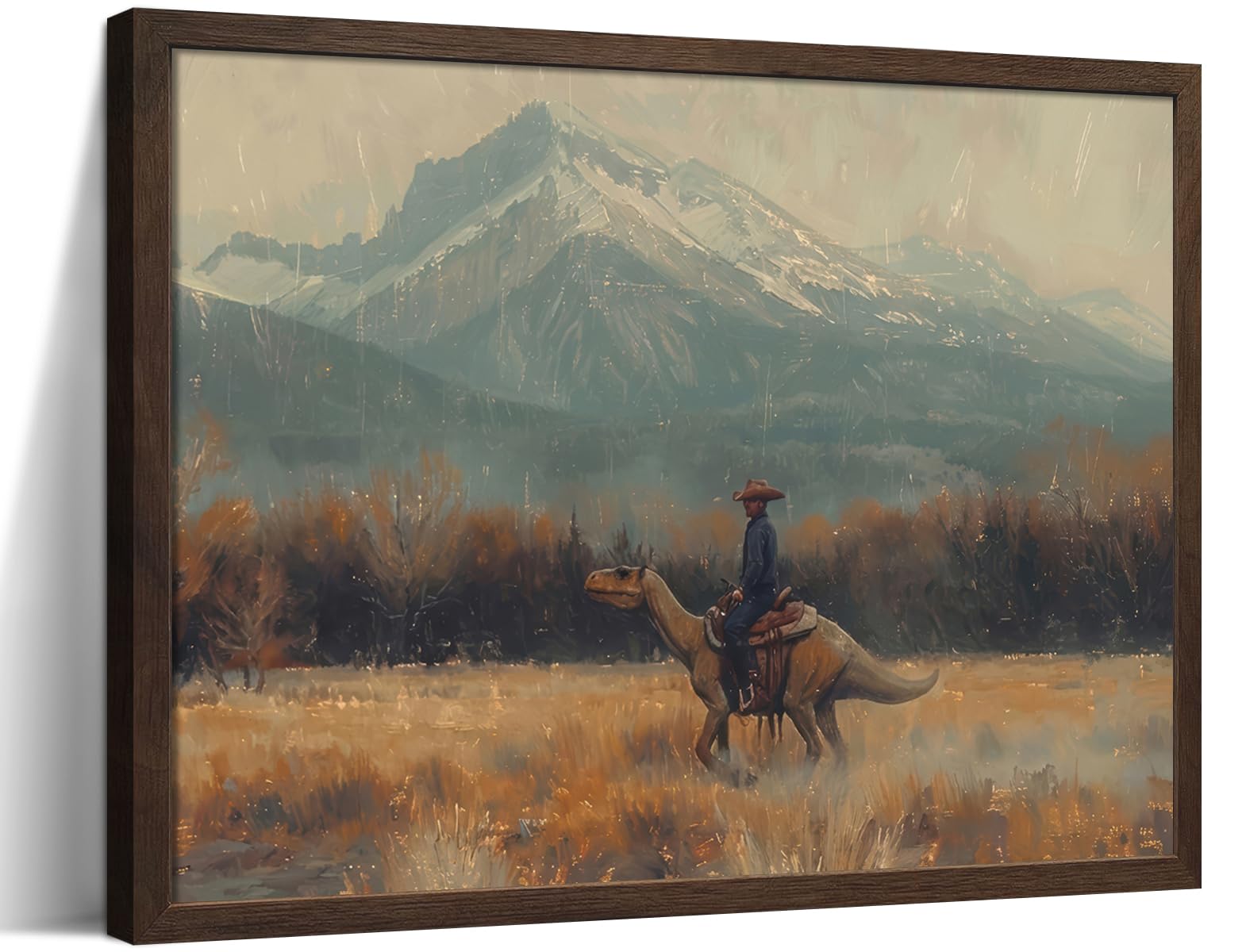 Vintage Dinosaur Cowboy Wall Art, Funny Weird Western Wall Decor for Living R…