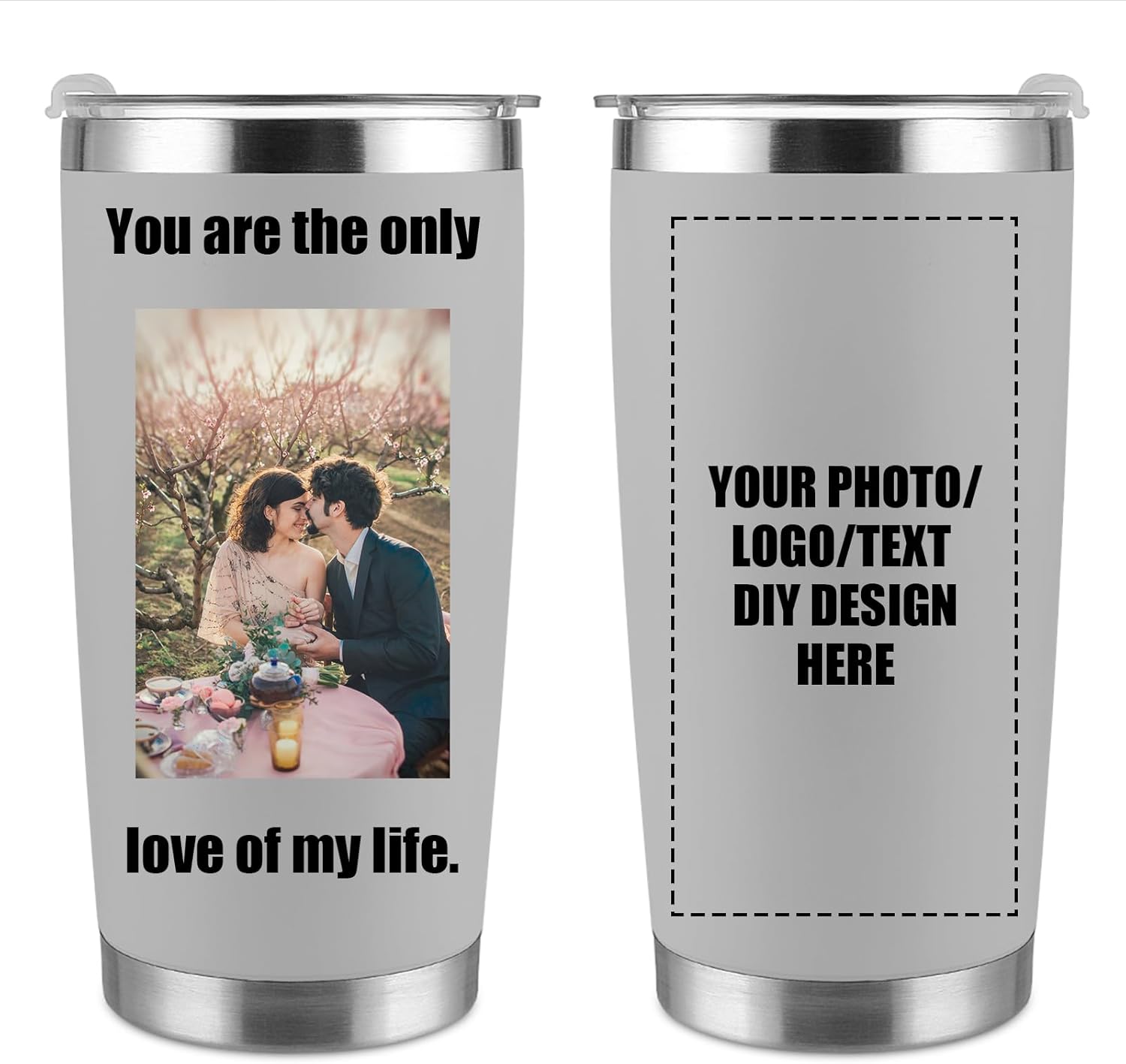 Custom 20oz Stainless Steel Travel Tumbler Cup Personalized Coffee Tumbler with Photos Text Logo Name Personalized Gifts for Christmas Anniversary Birthday for Dad Mom Friend kids