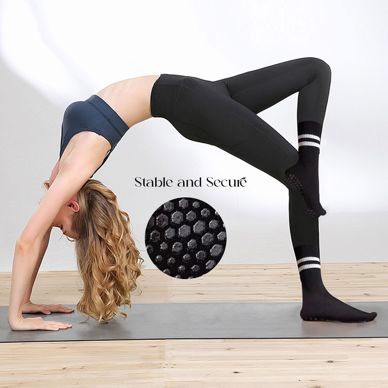 BendJoy® 3Pairs Yoga Socks for Women Anti Skid, Breathable Cotton Socks, Long Pilates Socks for Gym, Yoga, Football, Dance 2