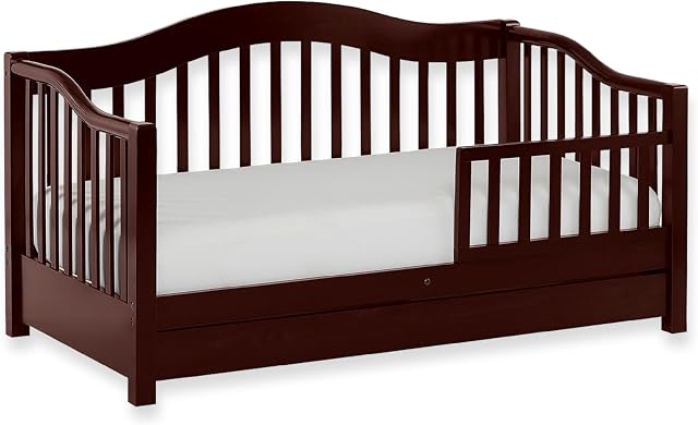 Dream On Me Lit de jour pour tout-petits en Espresso – Greenguard Or & Baby Safety Alliance certifié, conception basse à flottante, rail amovible de protection de sécurité, finition non toxique, comprend tiroir de rangement