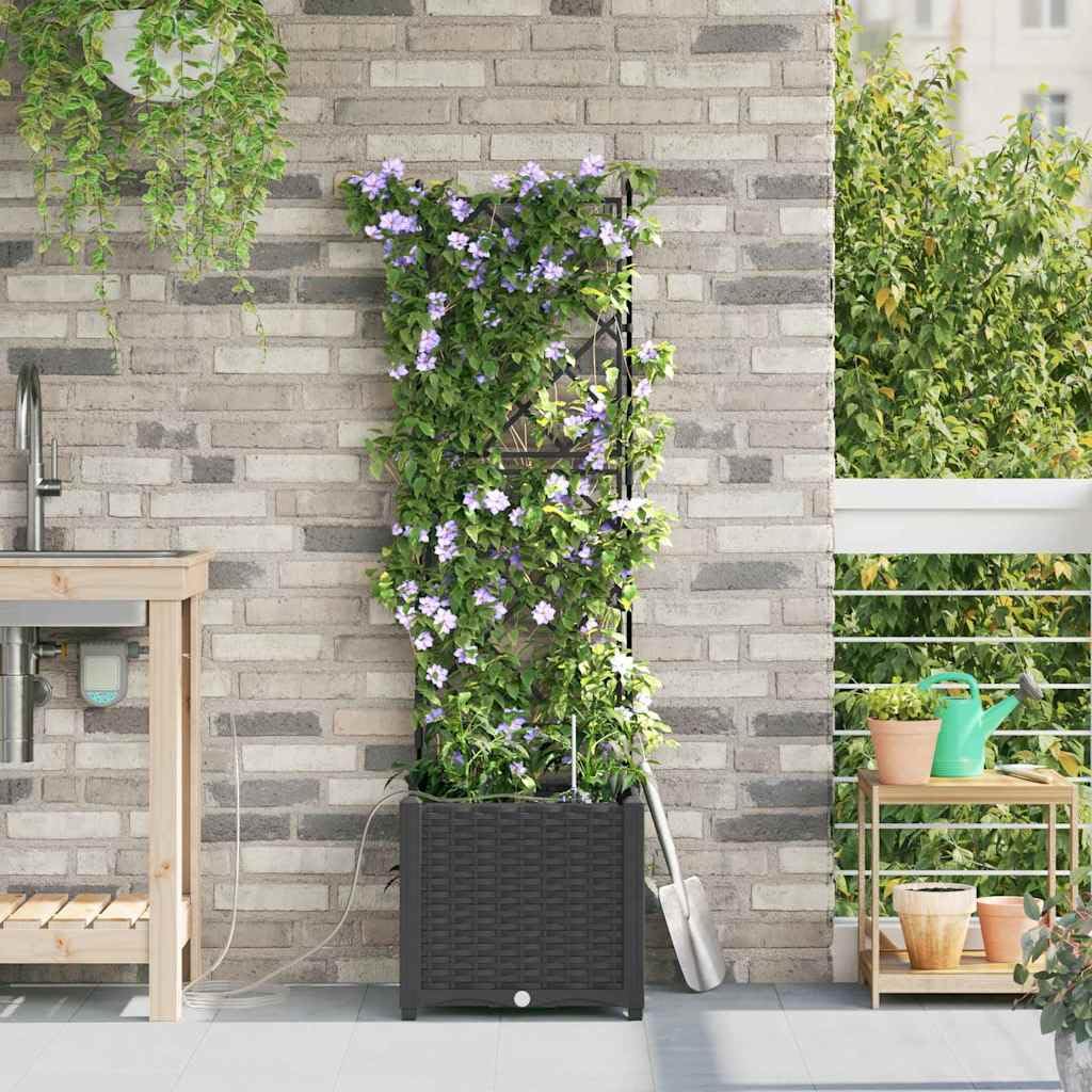 Pot à arrosage automatique 142 cm noir pour extérieur, pot de jardin haut en plastique 40 x 40 x 142 cm avec système d'irrigation, idéal pour terrasse
