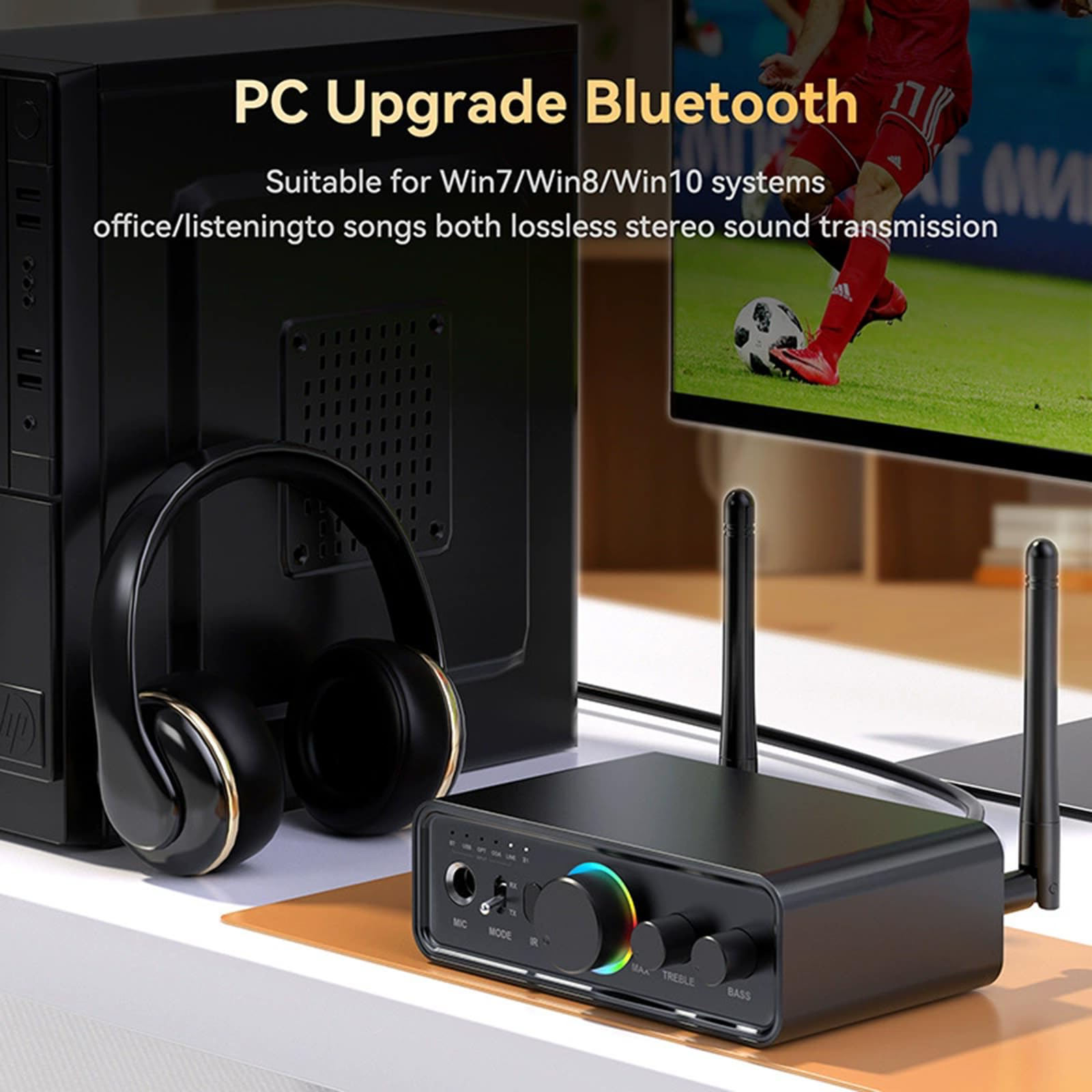 Adaptador de audio inalámbrico Bluetooth 5.3, receptor transmisor 2 en 1 con soporte AUX/RCA/óptico/USB para TV, PC, auriculares, KTV y estéreo doméstico