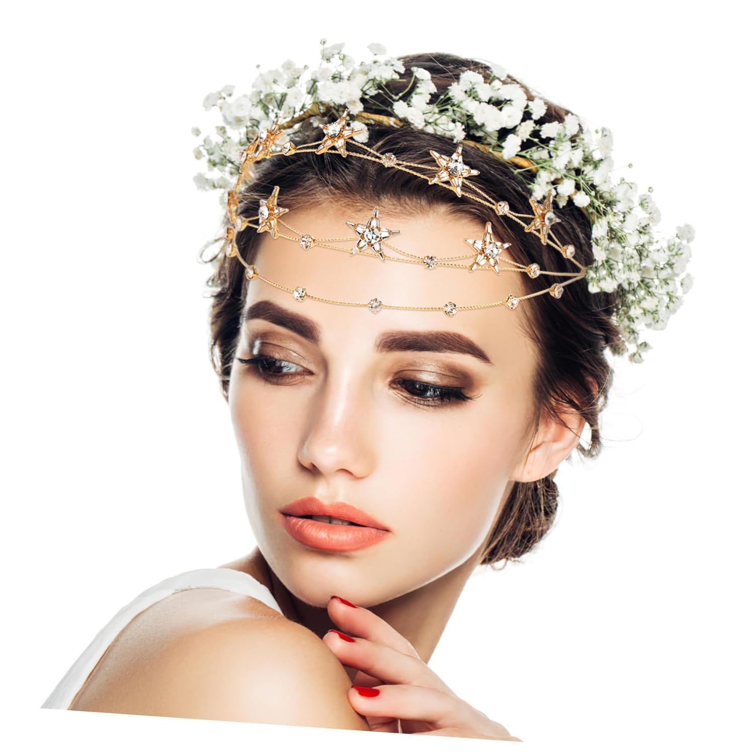 Beaupretty Bling Rhinestone Star Crown, Star Crystal Tiara and Crown Bridal Headpiece Alloy Hairband Wedding Jewelry for Women Girls, Golden - Image 3