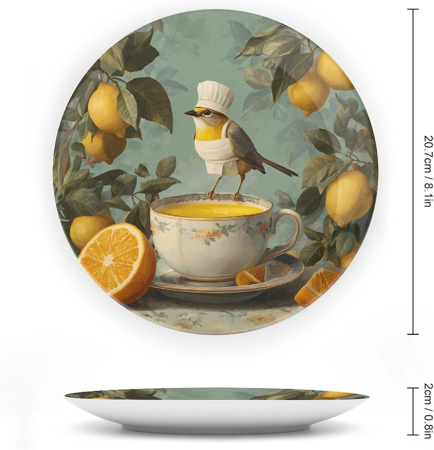 Bird Chef Orange Juice Lemon Decorative Plates for Display Ceramic Plate Tray with Stand Hanger Home Decor