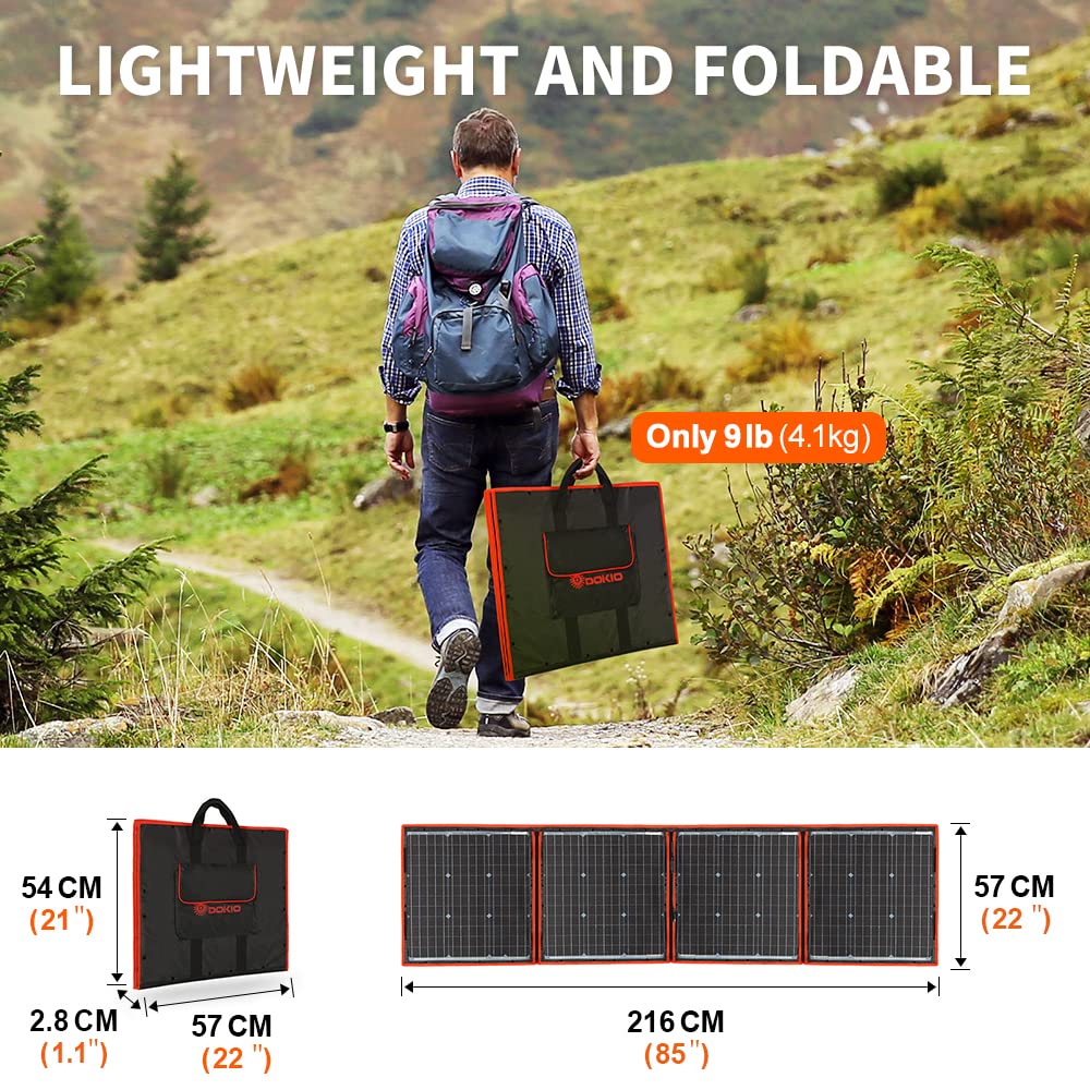 Dokio 150W Pannello Solare Portatile,Mobile e Pieghevole+1 Regolatore 10A Serie con Presa Usb 5V 2A