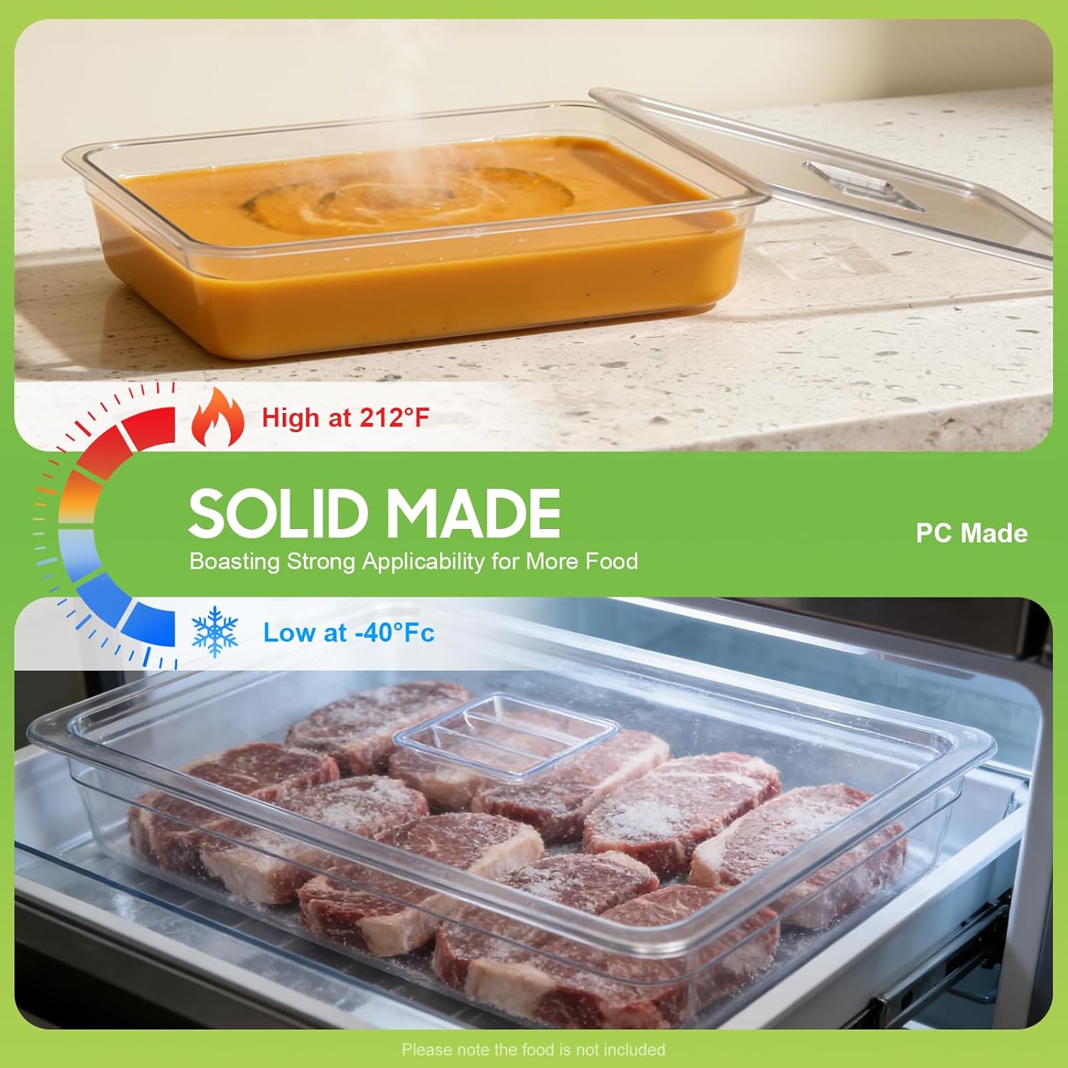 6 Pack Food Pans, 4 Inch Deep Clear Food Pan with Lids,Commercial Food Storage Containers for Restaurant, Hotel