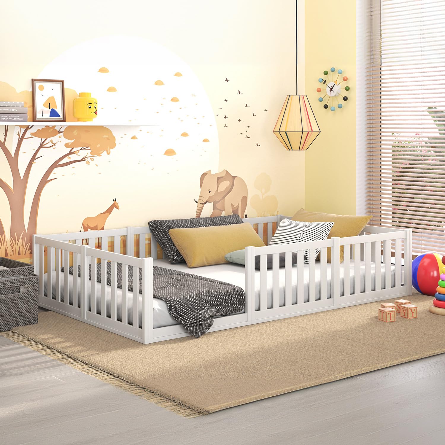 CADANI Letto Montessori TESO 120x200 – 200 kg portata, ingresso regolabile, rete arrotolabile, letto-bambini bianco