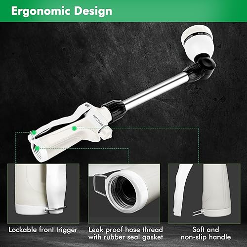 Miniatura 47 de RESTMO Varita de riego de metal, varita de manguera de jardín resistente con cabezal giratorio de 180°, boquilla de manguera de 16 pulgadas con 7