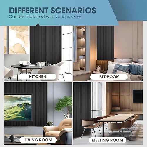 Miniatura 7 de OUZUGIE WPC Paneles de pared acústicos con listones acústicos, paquete de 8 paneles de pared 3D de 114 x 6 pulgadas para decoración de pared