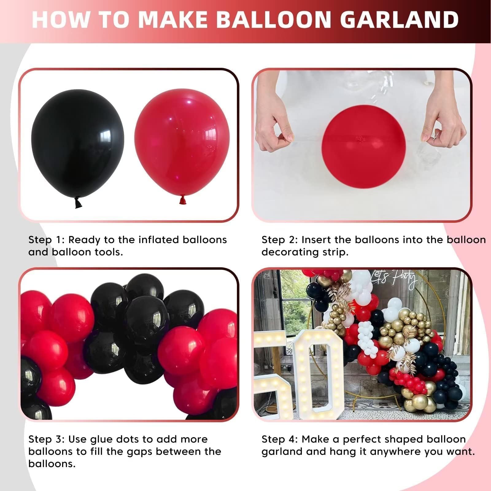Luftballon Girlande Rot Schwarz, 100 Stück Schwarz Rot Ballon Girlande mit Rot Schwarz Luftballons für Schwarz Rot Themenparty Dekoration, Geburtstag Hochzeit Valentinstag Jubiläum Babyparty Deko