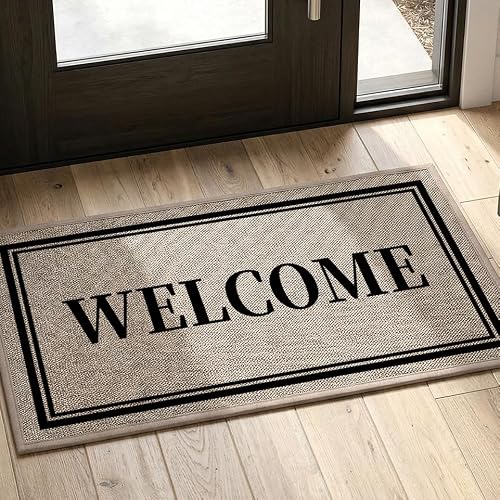 Artoid Mode Welcome Washable Doormat, Seasonal Decor Non Slip Low-Profile Absorbent Natural Rubber Back Door Mat 17x29 Inch