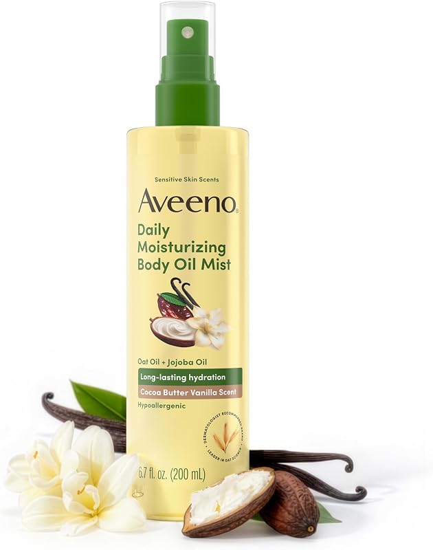 Aveeno Daily Moisturizing Body Oil Mist, aroma a mantequilla de cacao y vainilla, 6,7 onzas líquidas