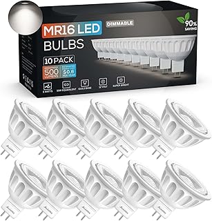 ALEXPEX Dimmable MR16 LED Bulbs, 5000K Daylight 500LM Bright(50W Equivalent), 40-Degree, AC/DC 12V GU5.3 Bi-Pin Base Bulbs for Indoor/Outdoor Landscape Spotlight Track Recessed Lighting, 10 Pack