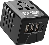 Vista 9 de Unidapt Adaptador de viaje universal, adaptador de enchufe internacional rápido 2,4A 4-USB enchufe de alimentación europeo, cargador de pared de CA
