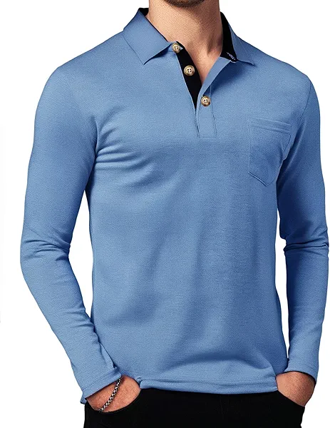 GOFERIKUVA Mens Fashion Polo Shirts Short Sleeve Shirt Classic Button Cotton Stylish Golf Polo Shirts with Pocket for Men