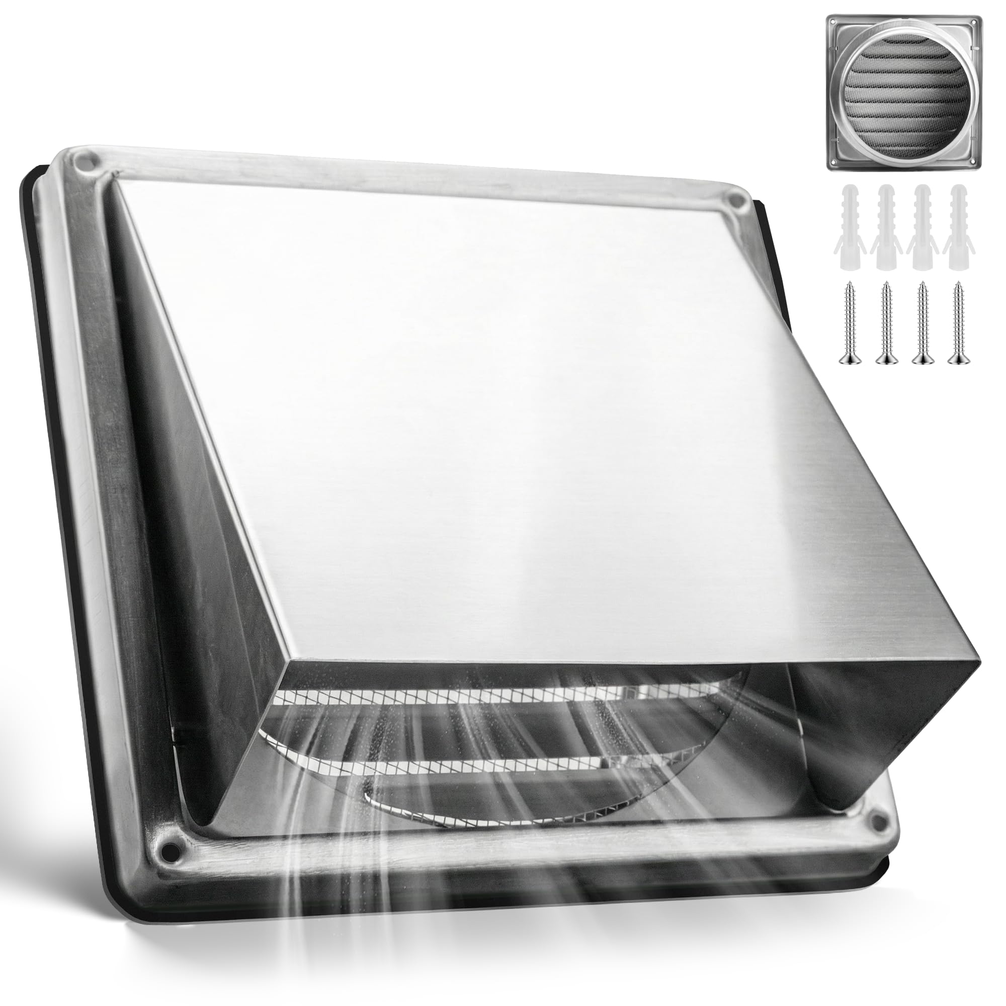 Griglia di Ventilazione 100mm Inox in Acciaio Griglia Aerazione con Rete per Insetti Coperchio di Ventilazione per Cappa di Scaricoper Cappe Aspiranti Asciugatrici Cucine Bagni Antiruggine