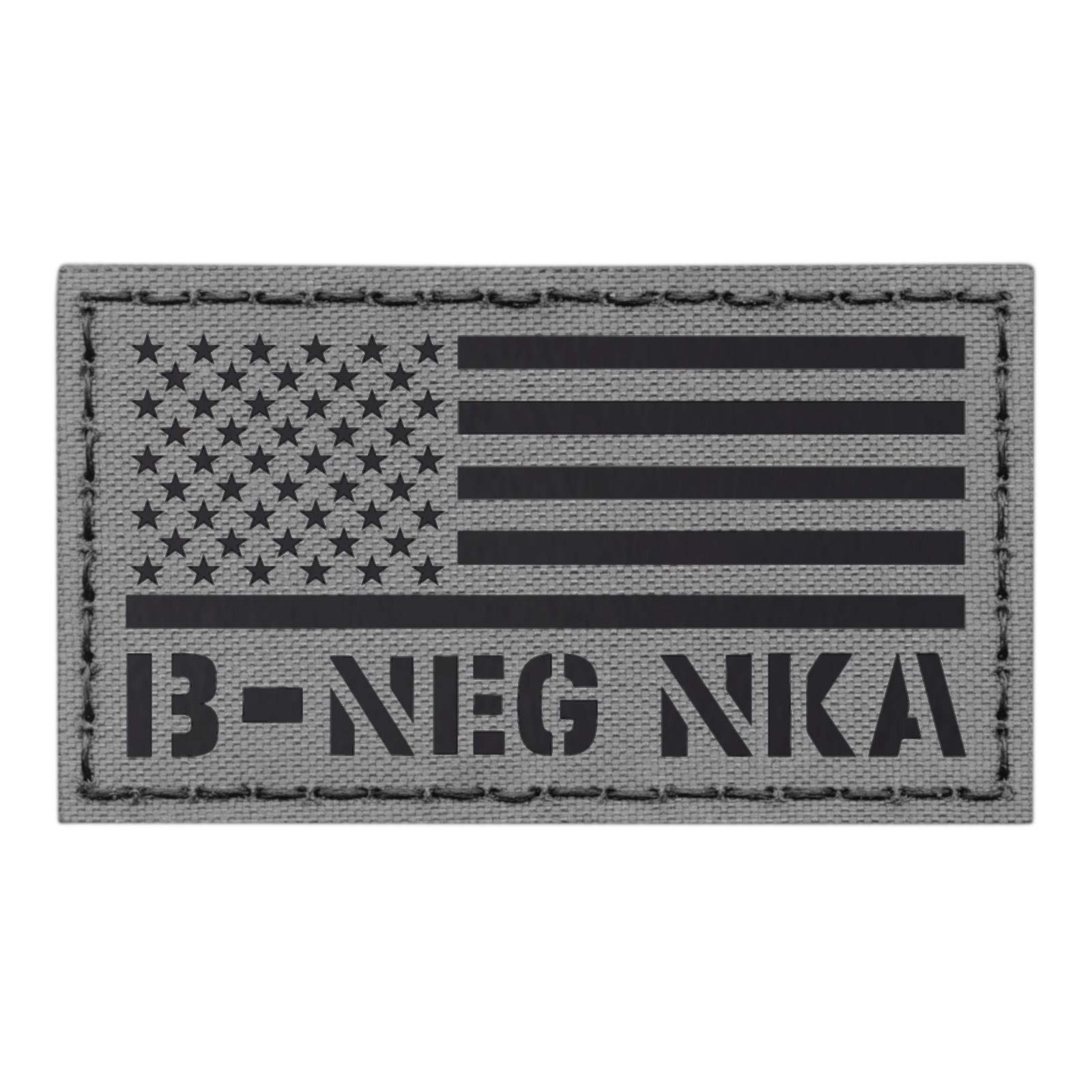 IR Wolf Grey USA Flag BNEG B- Blood Type NKA NKDA Gray Tactical Morale Hook Patch