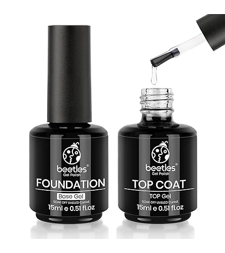 Beetles - Juego de 2 capas base y capa superior de gel que no se limpia, 1 unidad de 0.5 onzas líquidas, color negro Audrey, para remojar para arte