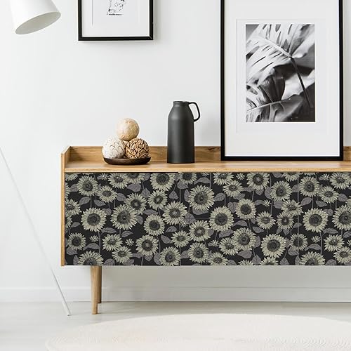 Miniatura 7 de lenify Papel tapiz floral oscuro, papel tapiz negro para despegar y pegar, 17.7 x 118.1 pulgadas, papel de contacto floral negro vintage con