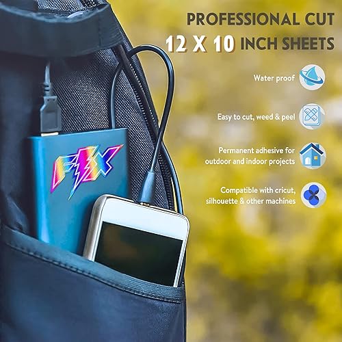 Miniatura 9 de Juego de 12 láminas de vinilo con reverso adhesivo permanente con purpurina arcoíris y macarrón, paquete de 12 unidades (12 x 10 pulgadas), incluye