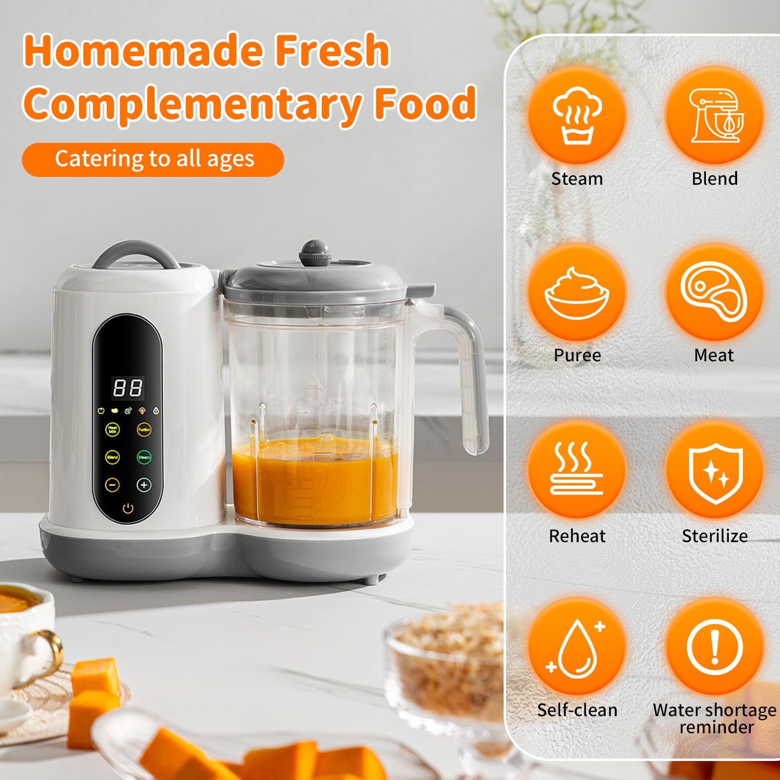 Preparador de alimentos para bebés - Multifuncional papilla para bebés, con vaporizador y batidora, 4 preajustes de cocción, autolimpieza