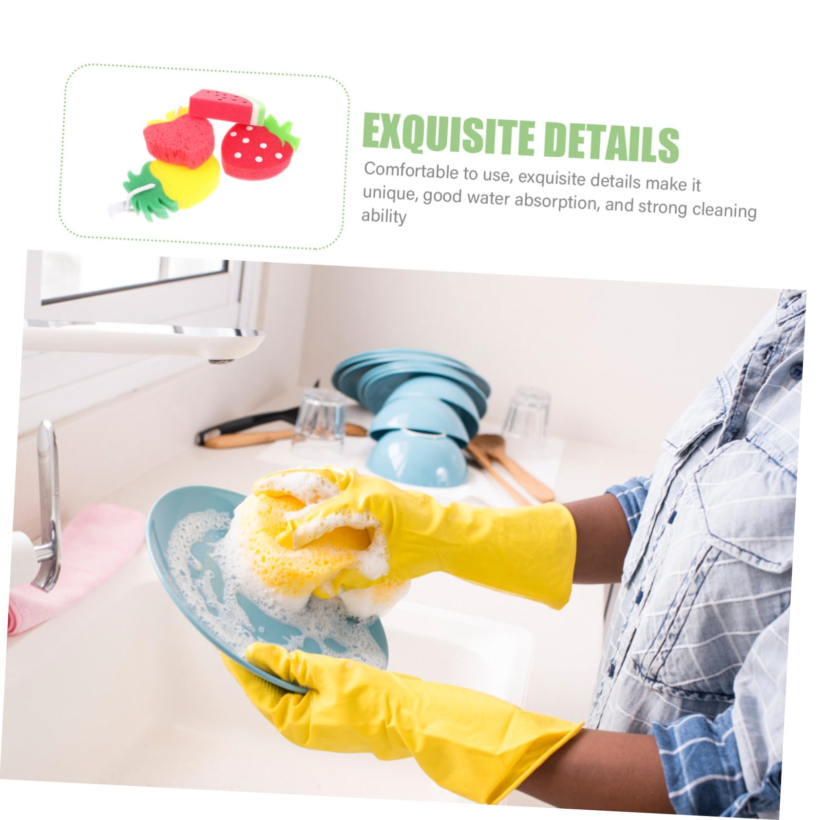 Yardenfun Éponge Cuisine de Fruit 4 Pièces, Résistante et Absorbante, Matériau Éponge Épaisse, pour Nettoyage Doux et Usage Confortable Style Aléatoire