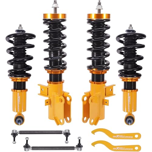 maXpeedingrods Coilovers for Chevrolet Camaro 2010-2015, Height Adjustable Coil-overs Suspension Kit, Preset Damping Shock Absorber Struts, Lowering Kit Gold