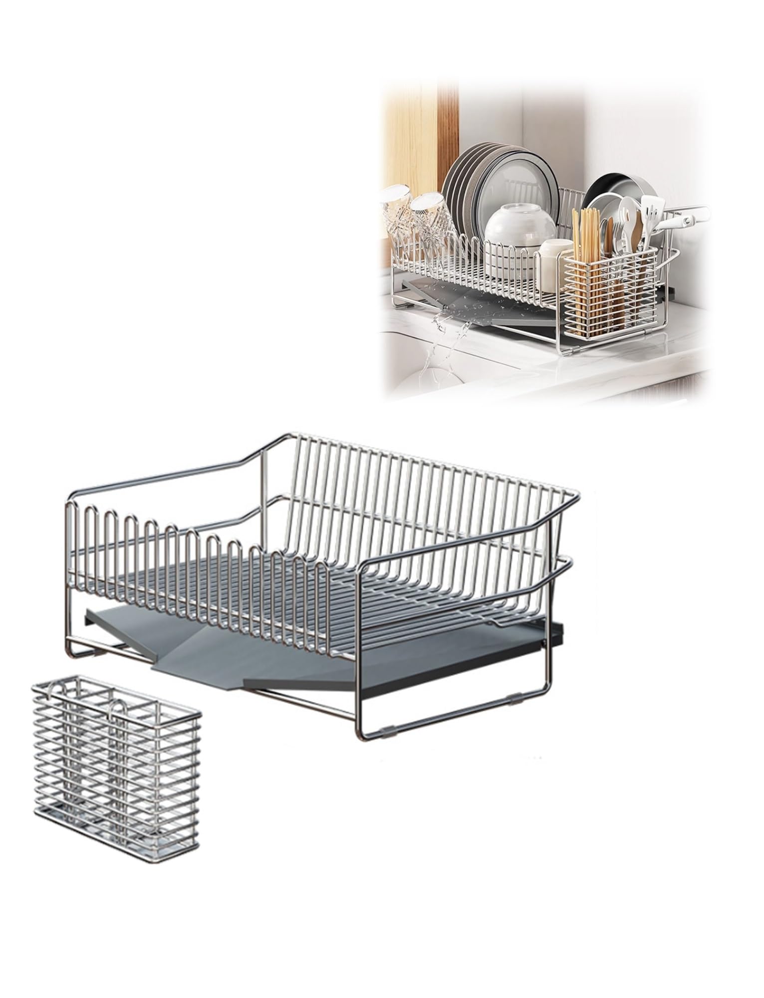 HYSOPSPX Kitchen Sink Dish Drainer with Drip Tray, Space-Saving Rack for Efficient Drying and Organizing
