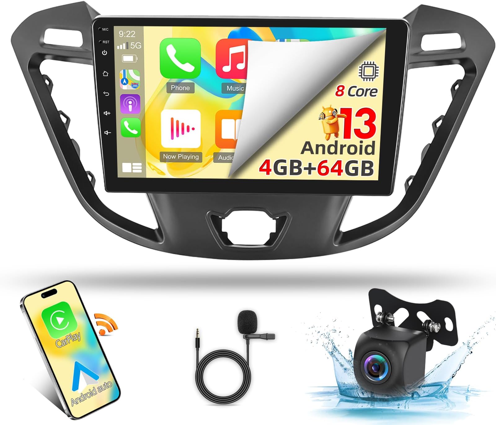 Inefala 8 Core 2+64G Radio para Ford Focus MK1 C170 1998-2005 Android 15 con Wireless Carplay y Android Auto, 9'' Pantalla Táctil Estéreo Radio con Bluetooth 59UI 32 EQ DSP GPS FM/RDS