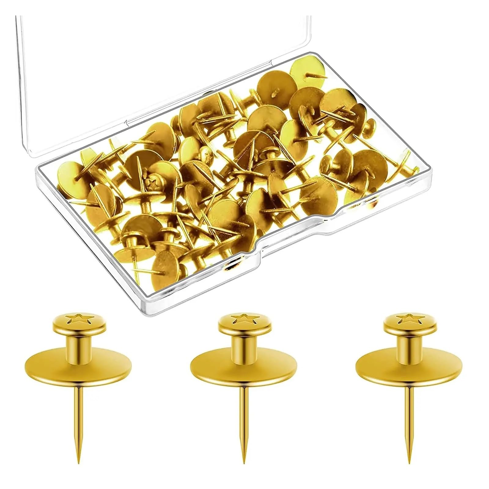 Cute Push Pins 100Pcs Picture Hangers Nails Long Thumb Tacks Wall,Hanging Pictures Push Pins Hooks for Drywall Photo Office Home Decor(Gold)