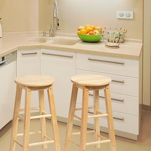 Miniatura 32 de PJ Wood Taburetes de cocina de asiento redondo clásico de 24 pulgadas de alto para hogares, espacios de comedor y bares con asientos sin espalda,