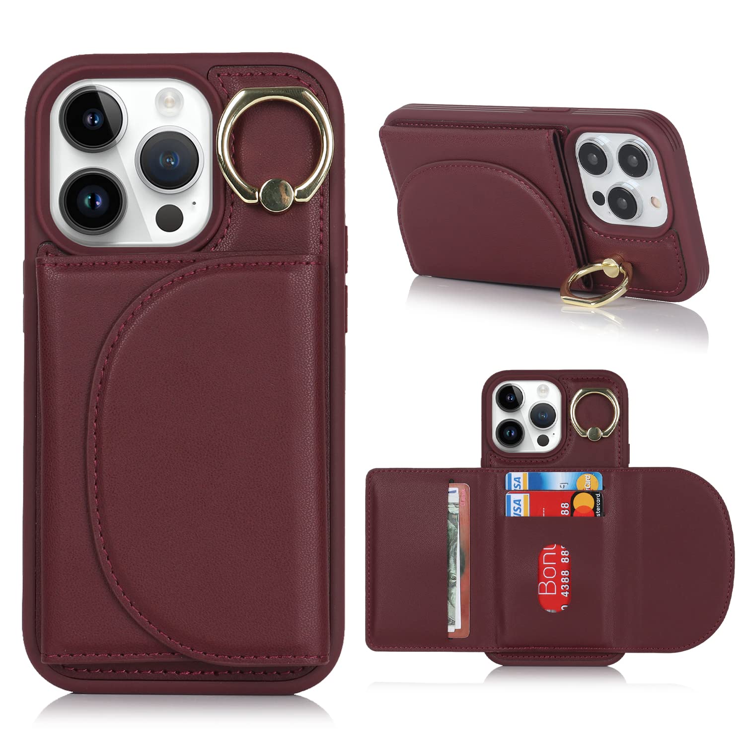Cavor Cover Compatibile con iPhone 13 PRO Max/12 PRO Max,Flip Portafoglio Custodia Pelle,[4 Porta Carte][Supporto][Magnetico],Custodia Cover Libro Case - Rosso Scuro