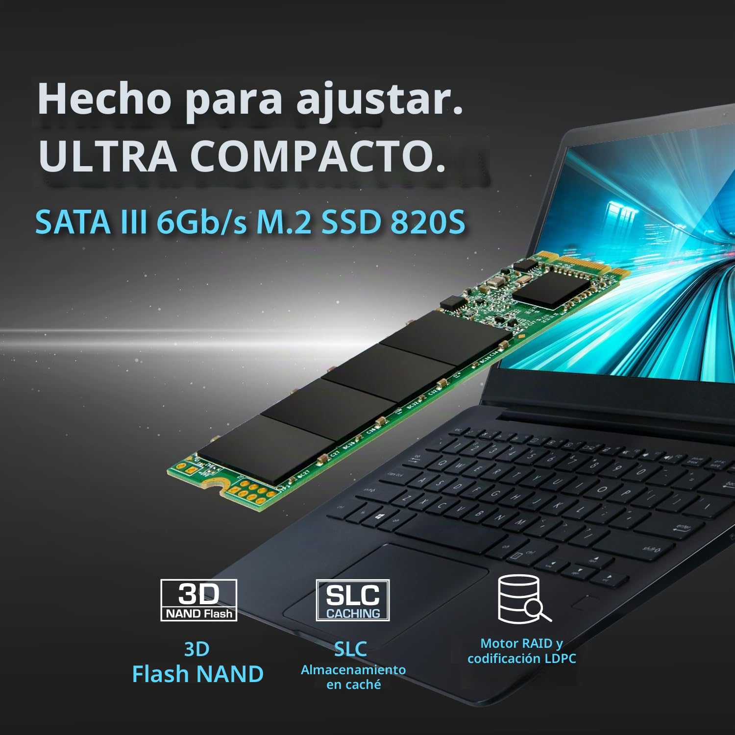 Transcend 120GB MTS820S M.2 2280 SATA III 6 Gb/s Disco de Estado Sólido Interno 3D TLC NAND TS120GMTS820S