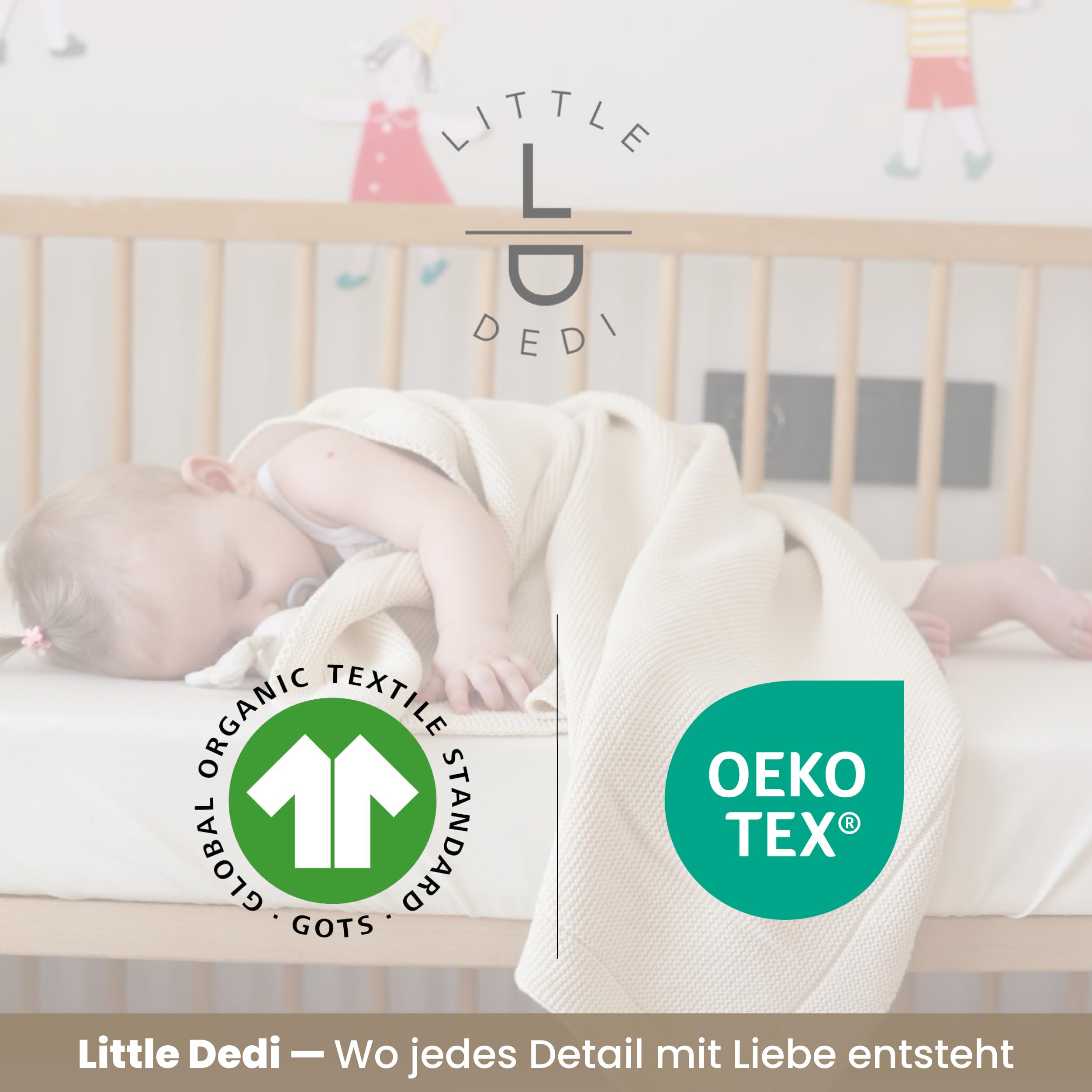 Weiche Babydecke Strick aus 100% Bio-Baumwolle GOTS Zertifizert, 80x100 cm. Naturbeige- Erstausstattung für Neugeborene, in Geschenkbox für Neugeborene Babys