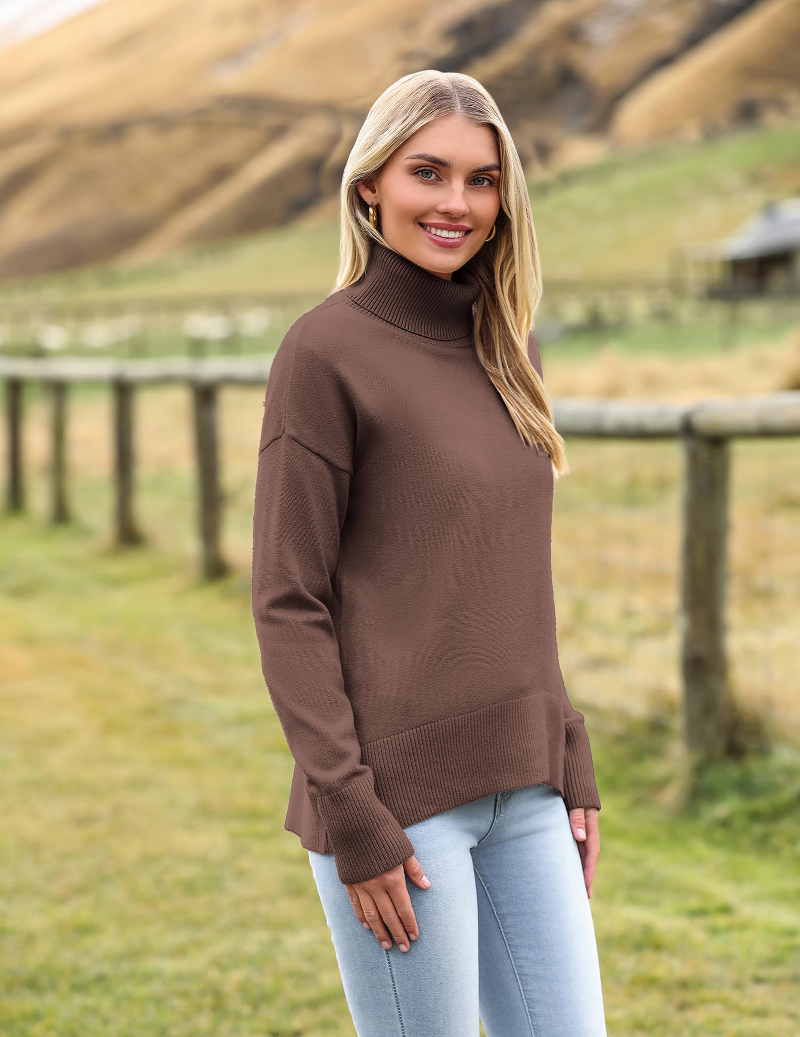 Zeagoo Sweter damski z golfem, sweter z dzianiny, z długim rękawem, ciepły sweter, basic, casualowy, z golfem, dziergany, górna część na jesień, zimę, S-XXL