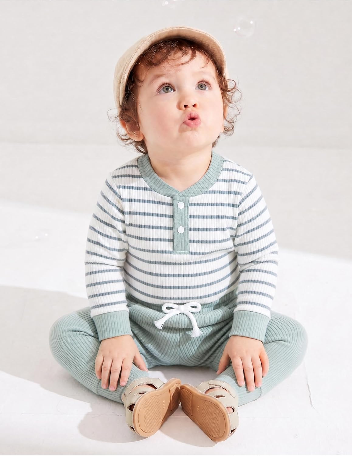 Baby Boy Clothes Ribbed Knit Fall Winter Romper and Pants Outfits image 4