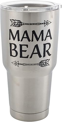 Mama Bear Arrow - Taza de viaje de acero inoxidable de 30 onzas con tapa