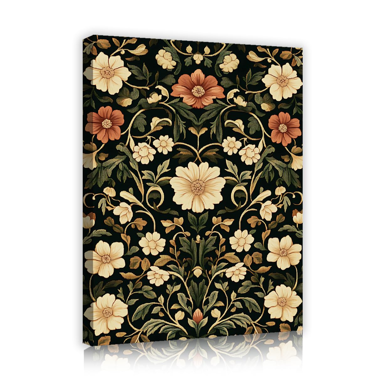 TOANGWALL William Morris Style Canvas Wall Art Restroom Vintage Botanical Framed Poster Prints Antique Flower Pattern Painting Artwork for Attic Decor 70x85cm