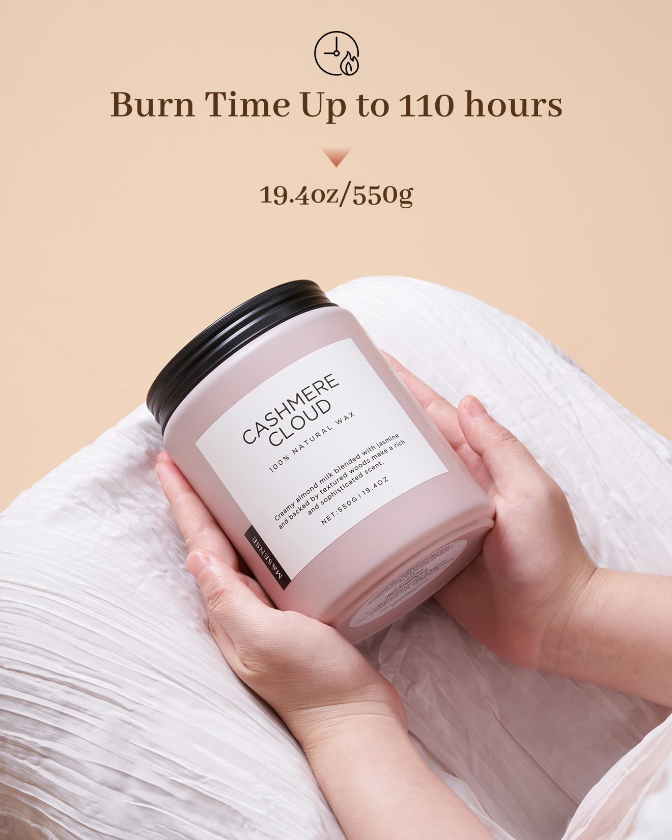 M&SENSE Cashmere Cloud Soy Candles Strong Scented, 2 Wick Jar Candle 550g 110 Hour Long Lasting - Image 4