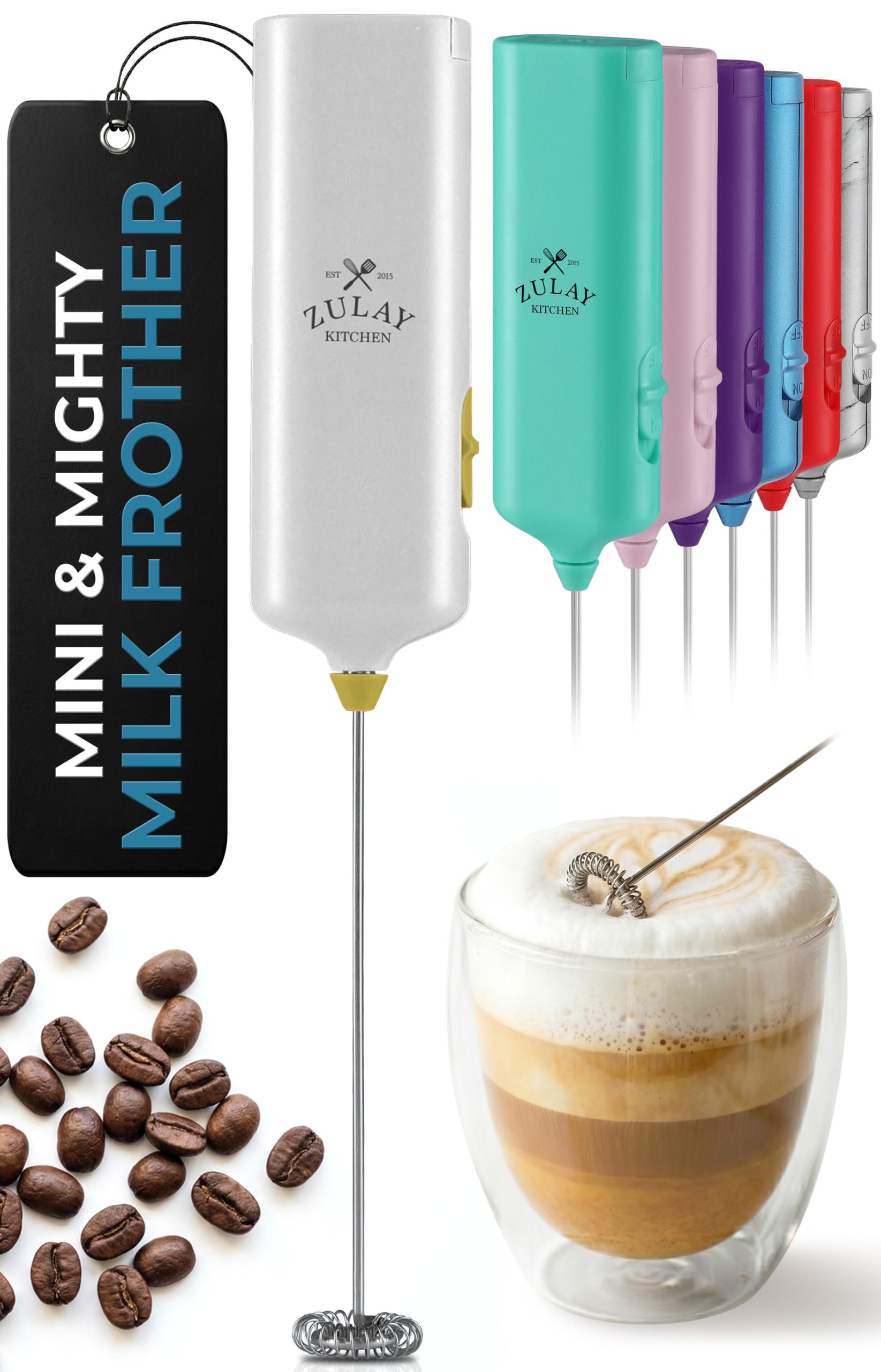 Mini &amp; Mighty Milk Frother Wand – Powerful Handheld Coffee Frother, Battery Operated Drink Mixer – Compact Pocket Size – Detachable Whisk for Latte, Cappuccino, Matcha, Hot Chocolate