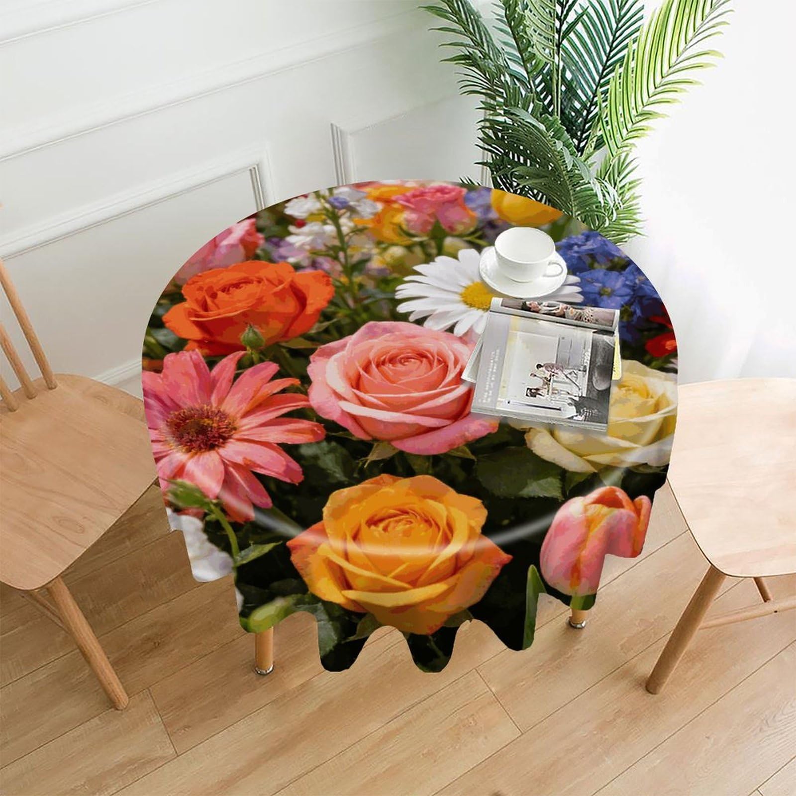 FekiLoot Colorful Fields Round Tablecloth Cover 60 Inch Wrinkle Free Washable Polyester Fabric Table Cover Decorative Round Table Cloth for Home Dining Kitchen Party Farmhouse