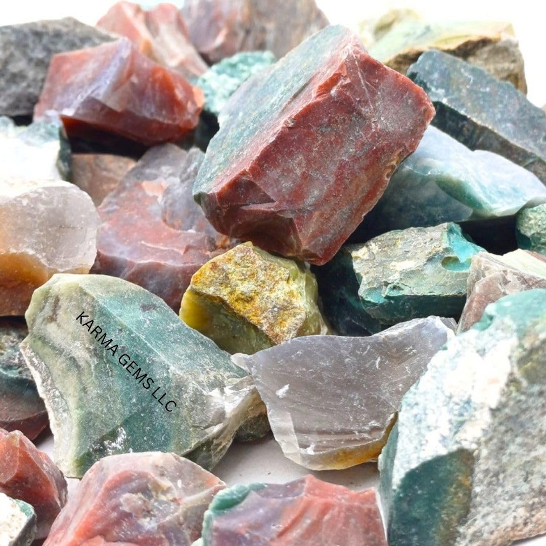 1 LB Fancy Bloodstone Jasper - Natural Raw Stones for Tumbling, Cabbing, Fountain Rocks, Decoration, Polishing, Wire Wrapping, Wicca & Reiki, Gemstone, 1 Inch+ Size, 2000+ Carat