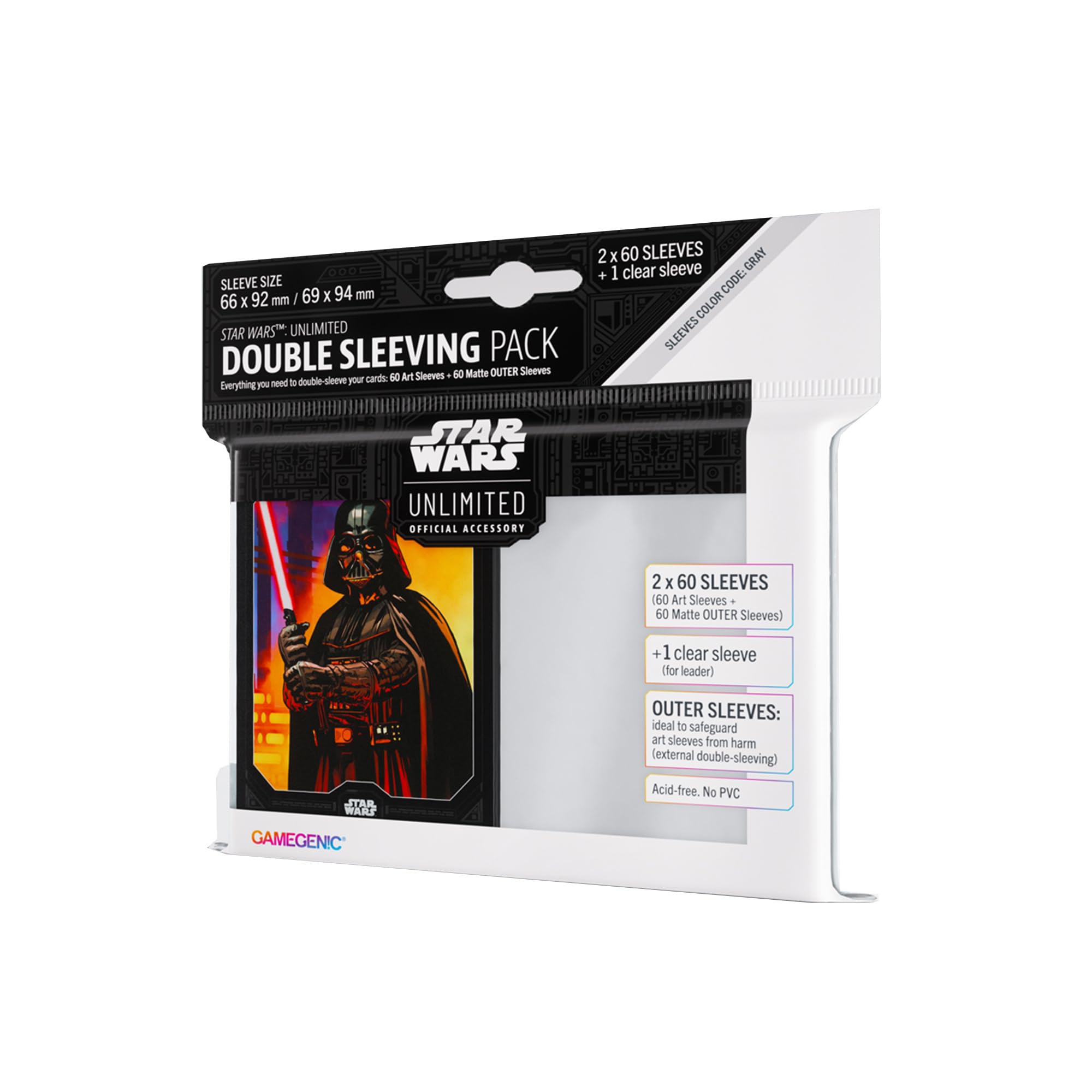 Star Wars Unlimited Darth Vader Double SLEEVING Pack - Officially Licensed Set of 60 Art Sleeves + 60 Matte Outer Sleeves + 1 Clear Sleeve, Optimized for TCGs & LCGs, Made by Gamegenic