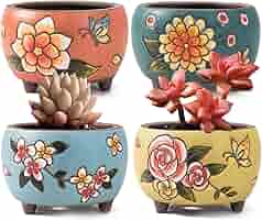 手描き　鉢植え　ハンドメイド Amazon.co.jp: 植木鉢 手描きの 復古的 多肉植物 プランター